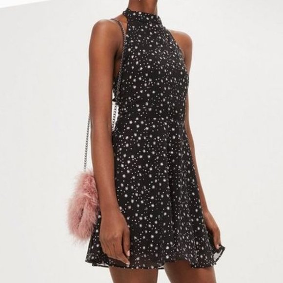 Topshop Glittery Star Print Halter Dress - Size 2 - Picture 6 of 7